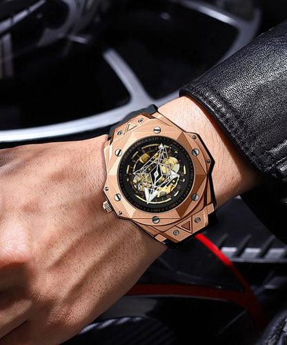 Leather Out Automatic Hollow Rose Machinery Fully Gold Beautiful