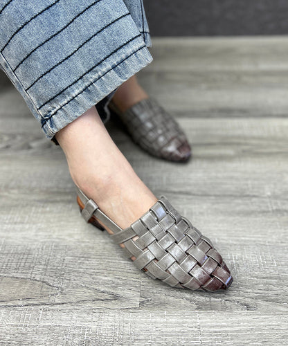 Out Grey Beautiful Splicing Sandals Hollow Chunky Leather Cowhide