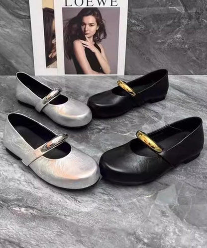 Beautiful Leather Black Shoes Comfy Faux Flat Splicing