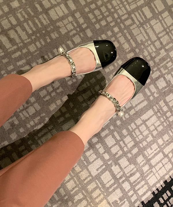 Feet Leather Beautiful Silver Shoes Flat Splicing Faux Buckle