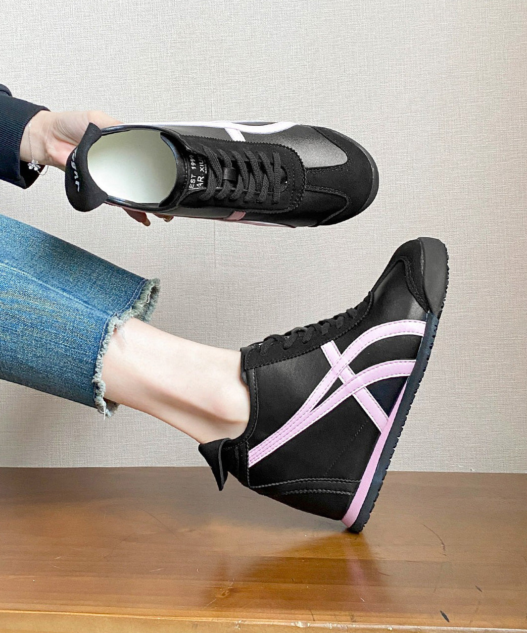 Splicing High Wedge Heels Leather Faux Shoes Beautiful Pink