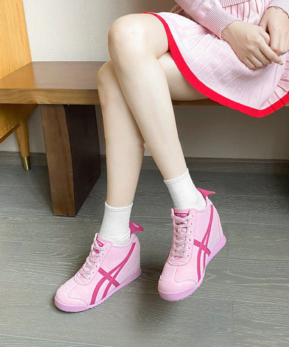 Splicing High Wedge Heels Leather Faux Shoes Beautiful Pink