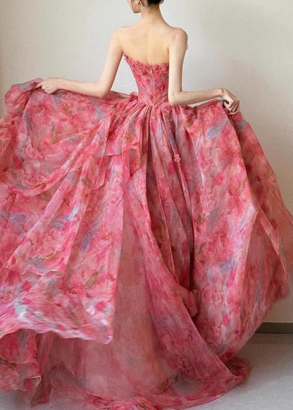 Large Waist Exra Beautiful Hem High Chiffon Strapless Print