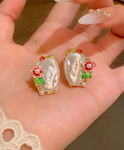 Stud Beautiful Earrings White Pearl Alloy Copper Asymmetrical