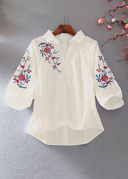 Beautiful White Peter Pan Collar Embroidered Top Summer VV031