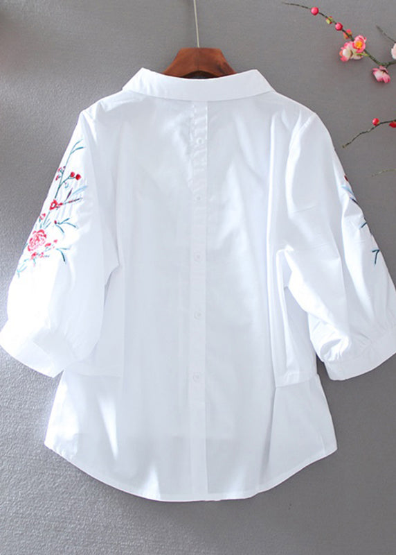 Beautiful White Peter Pan Collar Embroidered Top Summer VV031