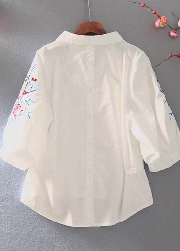 Beautiful White Peter Pan Collar Embroidered Top Summer VV031