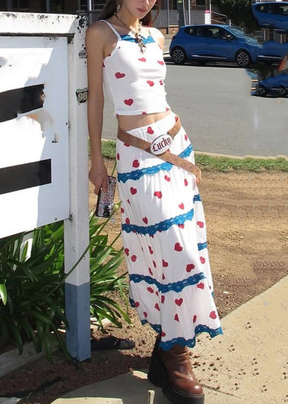 Vest Skirts Print Set Summer Beautiful And Pieces Maxi White Two