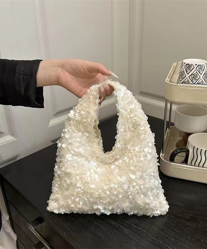 Sequins Tote Womens White Beautiful Handbag