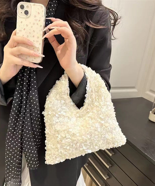 Sequins Tote Womens White Beautiful Handbag