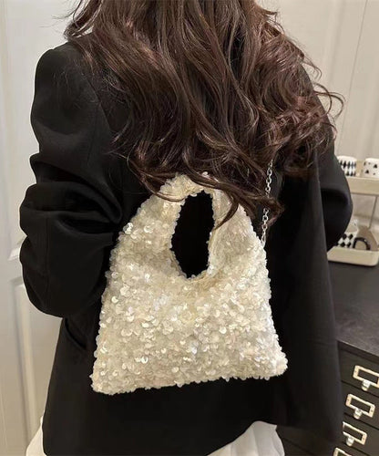 Sequins Tote Womens White Beautiful Handbag