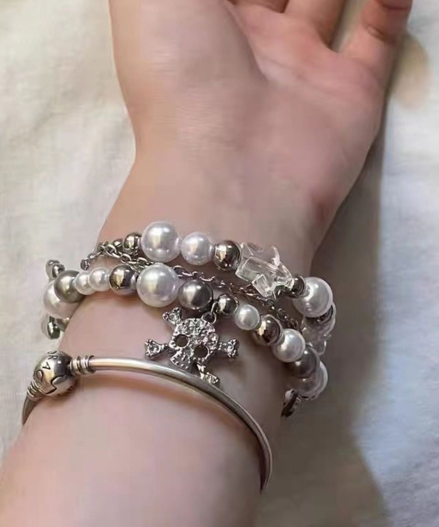 Stainless Steel Pearl Double-Layer Beautiful Charm Star White