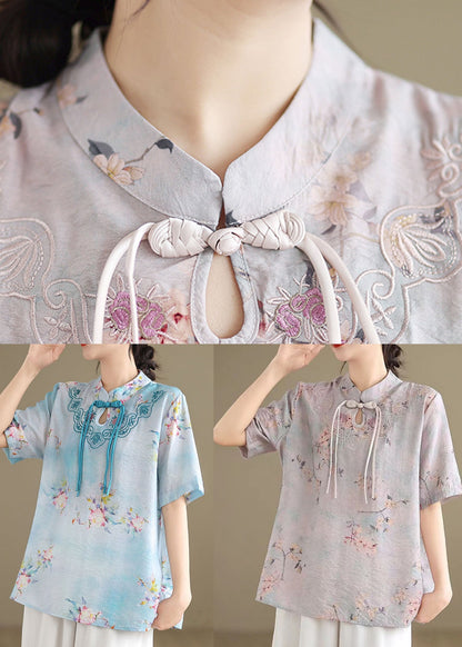 Beautiful light Purple Tasseled Print Cotton Top Short Sleeve AP029