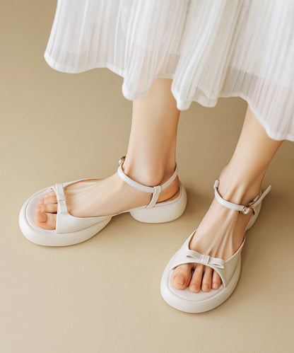 Toe Bow Splicing Peep Buckle Platform Beige Strap Sandals