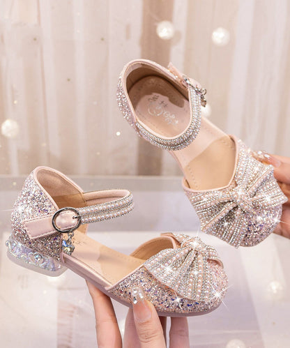 Bow Shoes Buckle Fashion Strap Beige Kids Zircon Princess Girls