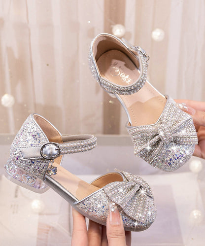 Bow Shoes Buckle Fashion Strap Beige Kids Zircon Princess Girls