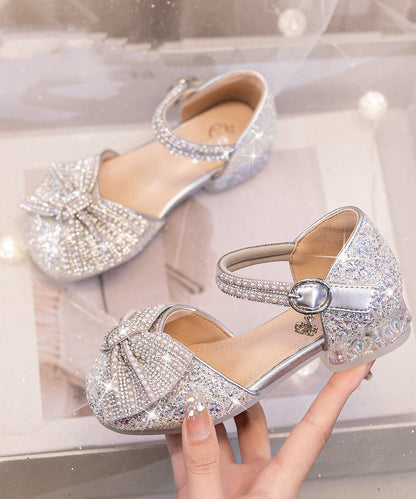 Bow Shoes Buckle Fashion Strap Beige Kids Zircon Princess Girls