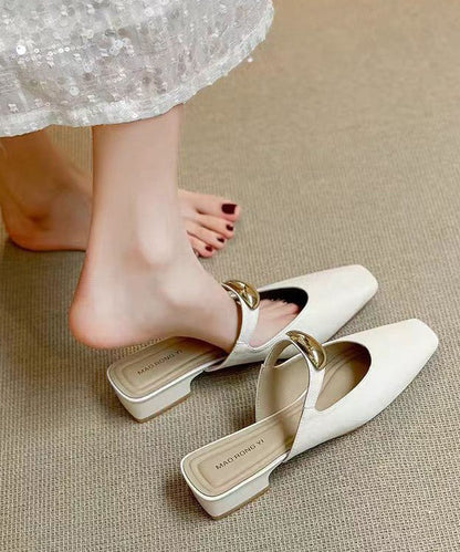 Leather Splicing Beige Chunky Sandals Slide Faux Boutique