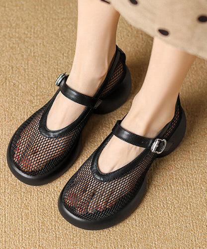 Leather Splicing Beige Mesh Buckle Breathable Cowhide Strap