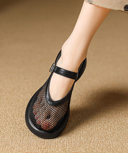 Leather Splicing Beige Mesh Buckle Breathable Cowhide Strap