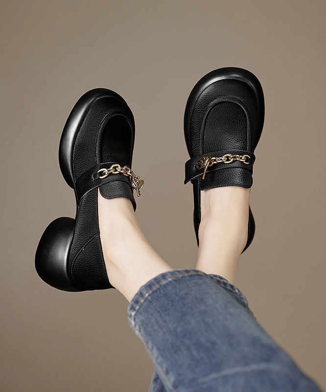 Leather Loafer Platform Cowhide Splicing Shoes Beige