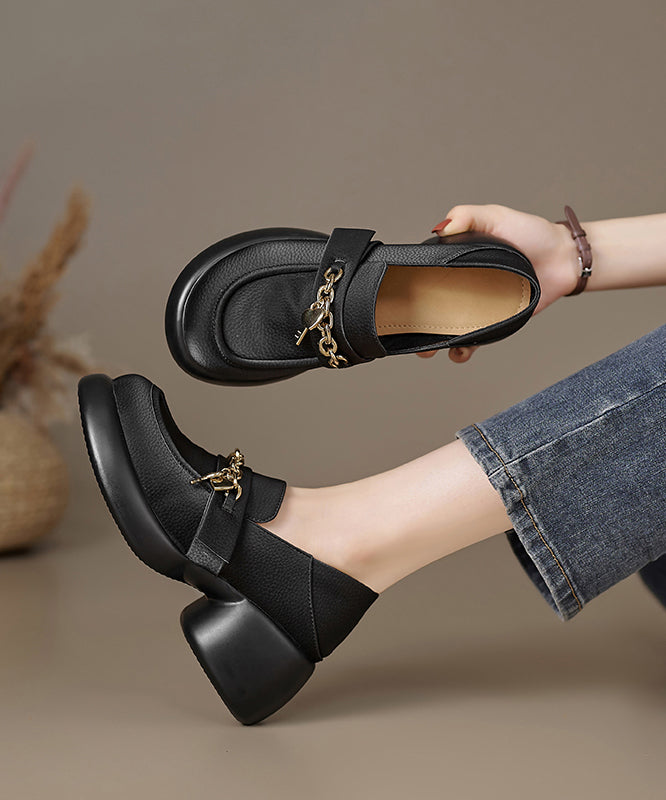 Leather Loafer Platform Cowhide Splicing Shoes Beige