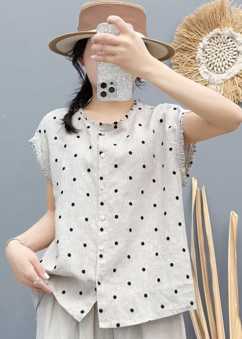 Sleeveless Oversized Beige Dot Beach Vest Linen