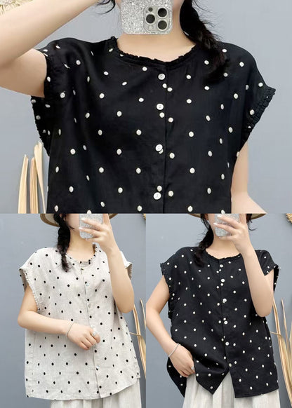 Sleeveless Oversized Beige Dot Beach Vest Linen