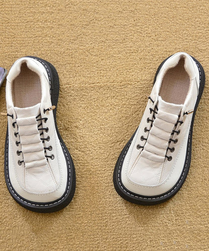 For Faux Beige Leather Comfortable Splicing Women Loafers