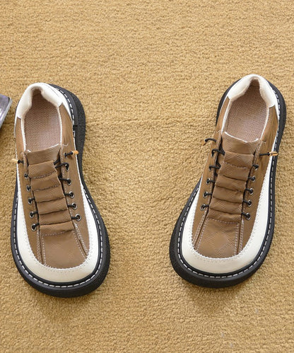 For Faux Beige Leather Comfortable Splicing Women Loafers