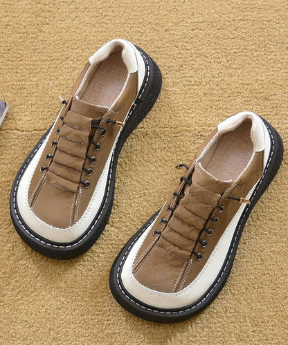 For Faux Beige Leather Comfortable Splicing Women Loafers