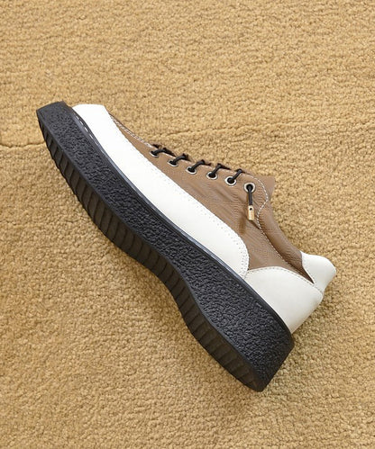 For Faux Beige Leather Comfortable Splicing Women Loafers