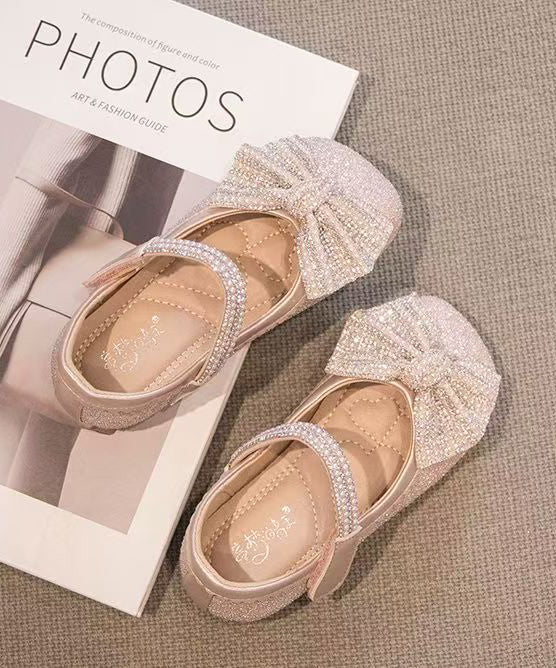 Bead Strap Fine Kids Princess Beige Bow Buckle Shoes Nail Girls