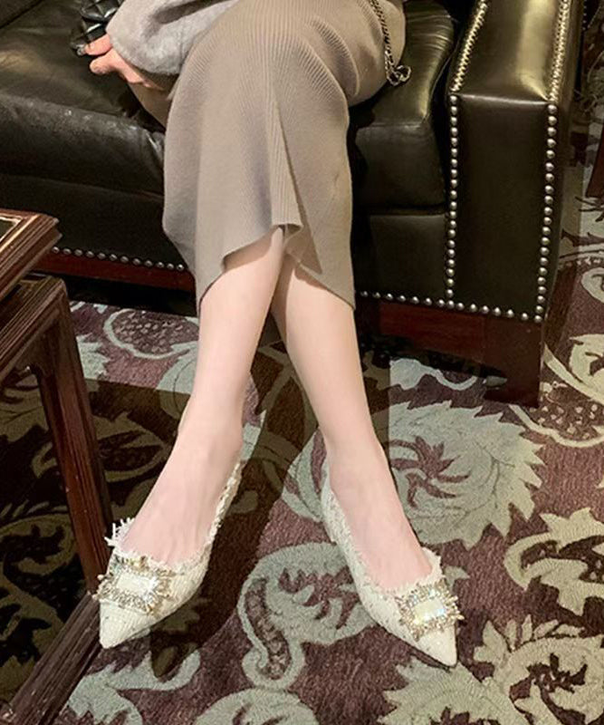 French Beige Shoes Feet Zircon Pointed Toe Splicing Flat