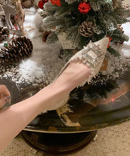 French Beige Shoes Feet Zircon Pointed Toe Splicing Flat