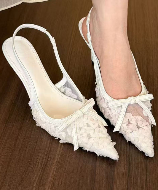 Tulle Sandals Heel High Faux Splicing Stylish Beige Leather