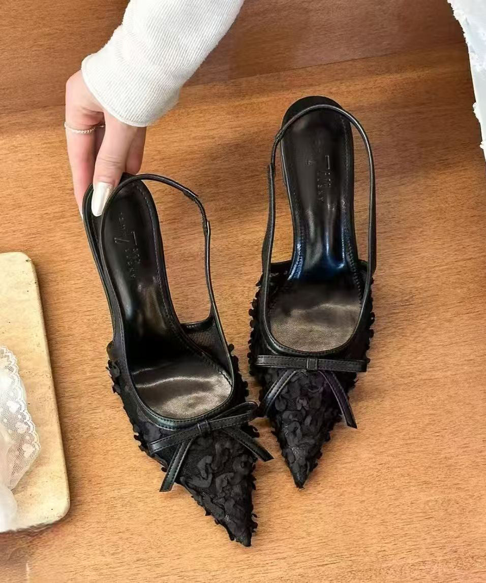 Tulle Sandals Heel High Faux Splicing Stylish Beige Leather