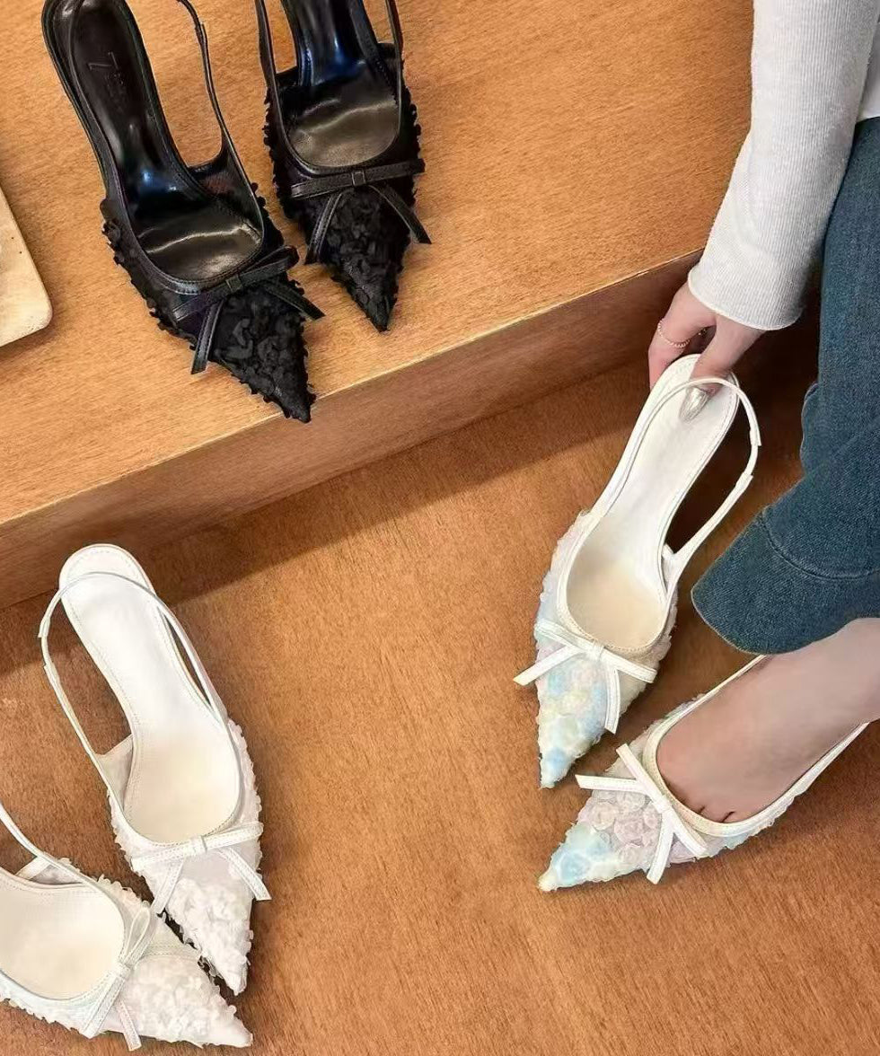 Tulle Sandals Heel High Faux Splicing Stylish Beige Leather