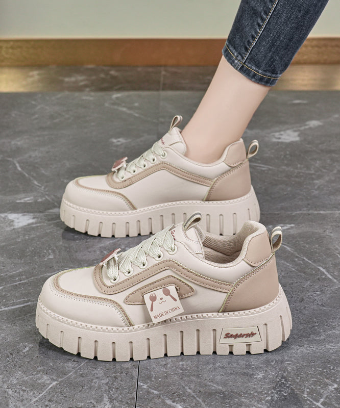 Flat Platform Khaki Feet Splicing Up Beige Shoes Lace