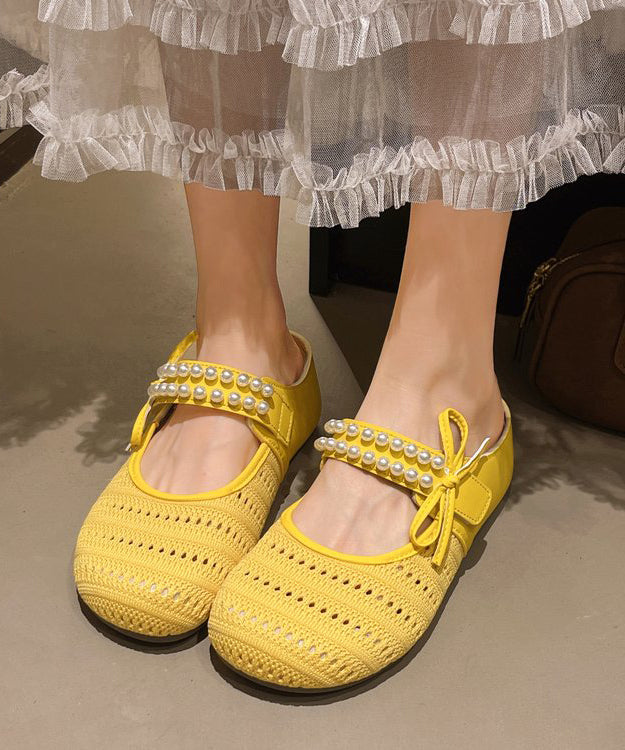 Platform Sandals Beige Slide Nail Bead Splicing Knit Breathable