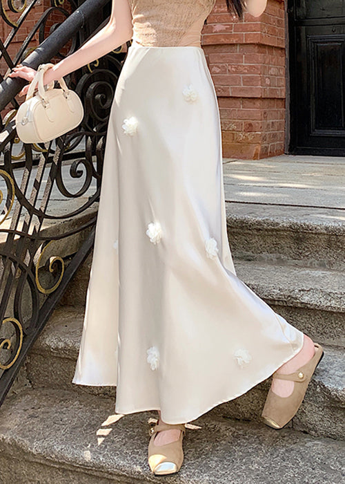 Design Skirts Beige Original Silk Waist Summer High