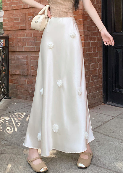 Design Skirts Beige Original Silk Waist Summer High