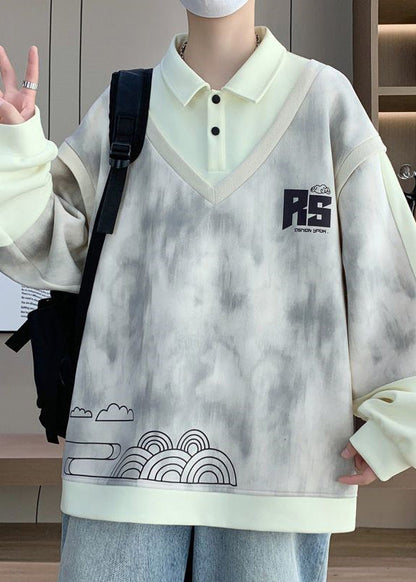 Peter Cotton Pieces Patchwork Sweatshirt Mens Two Beige False Pan