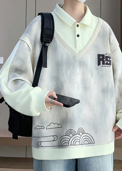 Peter Cotton Pieces Patchwork Sweatshirt Mens Two Beige False Pan