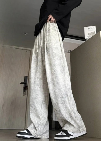 Cotton Wide Leg Tie Up Men Pockets Pants Lace Beige Dye