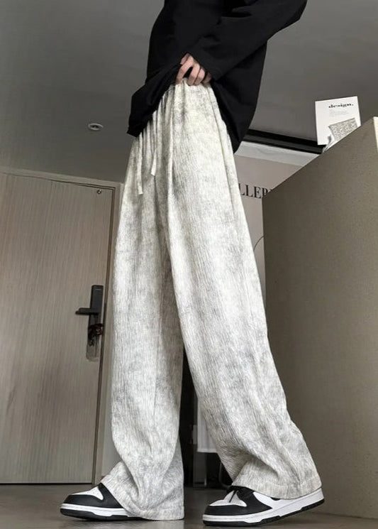 Cotton Wide Leg Tie Up Men Pockets Pants Lace Beige Dye