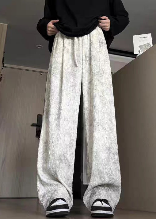 Cotton Wide Leg Tie Up Men Pockets Pants Lace Beige Dye