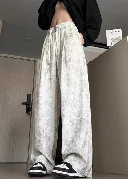 Cotton Wide Leg Tie Up Men Pockets Pants Lace Beige Dye