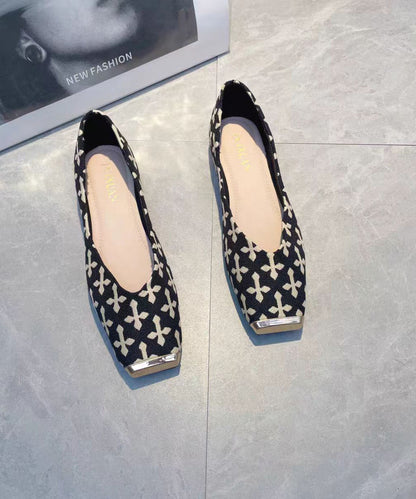 Shoes Feet Cotton Beige Fabric Flat 2025 Print New