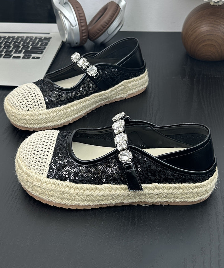 Flat Sequins Platform Beige Shoes Buckle Zircon Splicing Strap